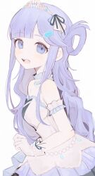 1girl absurdres asari_nanami blue_eyes choker dress fish_hair_ornament from_side gloves hair_ornament highres idolmaster idolmaster_cinderella_girls idolmaster_cinderella_girls_starlight_stage long_hair purple_hair simple_background sleeveless sleeveless_dress solo tiara tsuchi_(sh_spica1) very_long_hair white_background rating:General score:5 user:danbooru