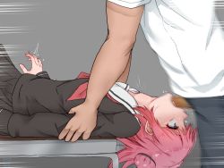 1boy 1girl arm_grab arms_held_down artist_request black_shirt black_skirt blush constricted_pupils deepthroat desk double_bun fellatio forced from_side grey_background hair_bun hetero irrumatio long_sleeves lying motion_lines on_back on_desk oral penis pink_eyes pink_hair pleated_skirt reverse_fellatio saliva school_desk school_uniform serafuku shirt short_hair simple_background skirt sleeve_cuffs solo_focus source_request tears throat_bulge rating:Explicit score:234 user:DoctorWasabi