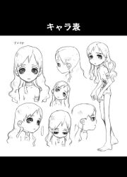 1girl commentary_request concept_art expressionless flat_chest full_body greyscale guro hijiri_rei long_hair monochrome multiple_views original panties sketch underwear zombie 
