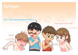  1girl 2022 3boys absurdres brother_and_sister cum english gokkun highres loli multiple_boys nipples original shirtless shota sibling siblings smile toxyz uncensored 