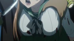 1girl animated animated_gif blood blood_stain bouncing_breasts breasts brown_hair dark-skinned_male dark_skin grabbing_another&#039;s_breast green_sailor_collar groping highschool_of_the_dead knife long_hair miyamoto_rei open_mouth orange_hair sailor_collar school_uniform screencap serafuku sexually_suggestive sweat thug_(highschool_of_the_dead) watch white_serafuku wristwatch rating:Questionable score:94 user:hisakome