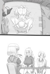  1boy 1girl 69 after_vaginal aftersex age_difference ahegao bar_censor bed breasts bulge censored closed_eyes cum cum_in_pussy erection erection_under_clothes fellatio grabbing_another&#039;s_arm grabbing_another&#039;s_ass groping highres huge_breasts huge_penis incest long_hair looking_at_viewer missionary monochrome on_bed open_mouth oral original penis pt sex shota sitting size_difference tongue tongue_out vaginal 