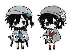  1girl bear_hat_ornament beret black_eyes black_hair black_necktie black_ribbon black_scarf black_shoes black_shorts blue_sweater cardigan chibi chibi_only chinese_commentary closed_mouth commentary_request commission expressionless full_body grey_cardigan grey_hat grey_jacket grey_socks hair_between_eyes hair_ornament hairclip hand_up hat hat_feather jacket jin_fang_jintian_gu_le_ma lapels long_sleeves medium_hair neck_ribbon necktie notched_lapels open_clothes open_jacket original plaid_clothes plaid_scarf red_socks red_vest ribbon scarf shirt shoes shorts simple_background socks sweater variations vest watermark white_background white_shirt x_hair_ornament 