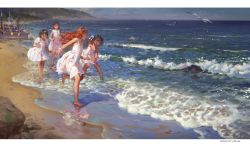 4girls :d ^_^ alphonse_(white_datura) bare_shoulders barefoot beach bird black_hair blue_skirt blue_sky brown_hair closed_eyes cloud comic day dress english_text flat_chest hair_ribbon hairband highres letterboxed long_hair multiple_girls non-web_source ocean open_mouth original outdoors puffy_short_sleeves puffy_sleeves reflection ribbon scrunchie seagull see-through_clothes short_hair short_sleeves skirt sky sleeveless sleeveless_dress smile standing standing_on_one_leg sundress water waves white_dress white_scrunchie wrist_scrunchie rating:Questionable score:67 user:danbooru