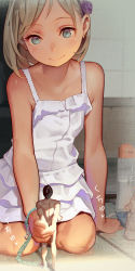 1girl 2boys age_difference blonde_hair blush breasts closed_mouth flat_chest highres loli mini_person miniboy muk_(monsieur) multiple_boys nude peril size_difference small_breasts smile rating:Questionable score:153 user:Panty_worm