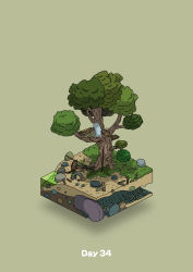 absurdres commentary_request diorama gozz green_background highres isometric looking_down original palm_leaf plank stairs stick tree treehouse rating:General score:1 user:danbooru