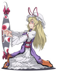 1girl ao_usagi blonde_hair female_focus gap_(touhou) hakurei_reimu hat holding_hands long_hair portal_(object) purple_eyes solo_focus touhou yakumo_yukari rating:Sensitive score:13 user:danbooru