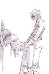 10s 2boys against_wall anal anal_fluid blush bottomless clothed_sex cum cumdrip erection final_fantasy final_fantasy_xv male_focus male_penetrated multiple_boys necktie noctis_lucis_caelum penis prompto_argentum school_uniform sex sweat testicles wince yaoi rating:Explicit score:44 user:harucho