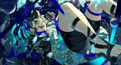  air asphyxiation black_sandals bubble chain crazy drowning floating glowing highres kie_(monochrome_finale) kiekoio maze monochrome_finale ribbon sandals tail underwater 