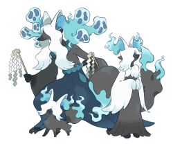  alternate_design animal_ear_fluff animal_hands black_fur blue_fur braixen delphox evolutionary_line fennekin full_body gen_6_pokemon hair_over_eyes hands_up highres holding holding_stick nintendo no_humans own_hands_together pokemon pokemon_(creature) shide simple_background standing stick white_background white_fur wulie_errr 