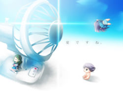 00s 3girls asakura_ryoko chibi electric_fan fanning_face flying green_hair kimidori_emiri long_hair minase_kuuru mini_person minigirl multiple_girls nagato_yuki nude panties purple_hair school_uniform serafuku sleeping striped_clothes striped_panties suzumiya_haruhi_no_yuuutsu translation_request underwear rating:Sensitive score:10 user:danbooru