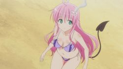 1girl animated animated_gif ass blush bra breast_press breasts cleavage demon_tail female_focus green_eyes lala_satalin_deviluke lingerie long_hair medium_breasts navel panties peke_(to_love-ru) pink_hair screencap side-tie_panties solo tail thong to_love-ru underwear wedgie rating:Questionable score:221 user:dawnxion
