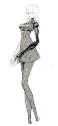  ball_jointed_doll blame! cibo cyborg doll_joints formal_clothes greyscale highres hime_cut joints kotoyama long_legs mechanical_arms mechanical_legs monochrome no_feet simple_background solo suit tall_female white_background white_hair  rating:Sensitive score:12 user:G22