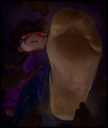  2024 crushed crushing dirty dirty_feet feet feet_up foooolyart foot_focus giant giantess highres image_macro_(meme) meme size_comparison size_difference socks squishing stomping stuart_pot toes 