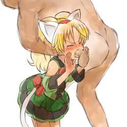  1boy 1girl animal_ears blonde_hair cat_ears deepthroat dress fellatio flat_chest forced hand_on_head hetero irrumatio jewelpet_(series) jewelpet_twinkle loli miria_marigold_mackenzie nyama oral penis simple_background tears white_background  rating:Explicit score:299 user:orochijes