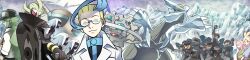  4girls 6+boys :o ahoge aircraft airship anthea_(pokemon) ariga_hitoshi arm_up baseball_cap black_gloves black_hat black_mask black_robe black_shirt black_vest blonde_hair blue_hair blue_shirt cane claws closed_mouth colress_(pokemon) concordia_(pokemon) elbow_gloves gears gen_5_pokemon ghetsis_(pokemon) glasses gloves green_hair green_shirt grey_pants grey_shirt hat holding holding_cane holding_poke_ball ice jacket jewelry klinklang kyurem lab_coat legendary_pokemon long_hair mask monocle mouth_mask multiple_boys multiple_girls n_(pokemon) necklace nintendo orange_hair pants pink_hair poke_ball poke_ball_(basic) pokemon pokemon_(creature) pokemon_bw2 red-tinted_eyewear red_eyes robe shadow_triad sharp_teeth shirt short_hair team_plasma team_plasma_grunt team_plasma_logo team_plasma_uniform teeth third-party_source tinted_eyewear vest white_hair white_jacket white_shirt yellow_eyes 