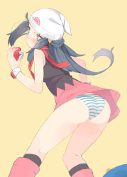 00s 1girl ass bad_id bad_pixiv_id black_hair blue_eyes blush boots dawn_(pokemon) dress female_focus from_behind gen_4_pokemon hat holding holding_poke_ball koba long_hair nintendo panties pantyshot pink_boots piplup poke_ball pokemon pokemon_(creature) pokemon_dppt red_scarf scarf simple_background solo standing striped_clothes striped_panties sweatdrop underwear upskirt watch white_background wristwatch yellow_background rating:Questionable score:105 user:danbooru