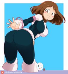  1girl ass blush boku_no_hero_academia breasts brown_hair caisama large_breasts short_hair smile uraraka_ochako 