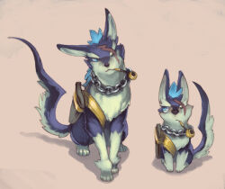  1boy aged_down animal_ears animal_nose baby_animal bad_id bad_pixiv_id bandai_namco blue_hair chain chain_necklace dog jewelry looking_at_another looking_to_the_side murayama_ryota necklace one_eye_closed puppy purple_fur repede_(tales) scar scar_across_eye scar_on_face sitting smoking_pipe tail tales_of_(series) tales_of_vesperia 