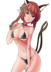 1girl animal_ear_fluff animal_ears bare_arms bare_shoulders bikini black_bikini black_choker bow braid breasts cat_ears choker commentary_request cowboy_shot female_focus grey_bow groin hair_bow hand_up head_tilt highres kaenbyou_rin large_breasts long_hair looking_at_viewer multiple_tails navel nekomata parted_lips pointy_ears red_eyes red_hair simple_background solo standing stomach swimsuit tail thighs touhou twin_braids twintails two_tails white_background y2 rating:Sensitive score:9 user:danbooru