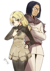  1boy 1girl black_hair blonde_hair elf isekai_ojisan pointy_ears shibazaki_yousuke sui_(isekai_ojisan)  rating:General score:0 user:nao10