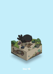 absurdres blue_background boulder bush commentary_request creature deer diorama gozz highres horns isometric no_humans original plant rating:General score:0 user:danbooru