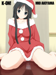 00s 1girl akiyama_mio black_eyes black_hair blush breasts female_focus hat head_tilt indoors k-on! long_hair niwatori_kokezou panties pantyshot reflection reflective_floor santa_costume santa_hat sitting solo striped_clothes striped_panties underwear rating:Questionable score:13 user:danbooru