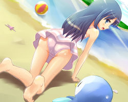00s 1girl all_fours ass ball barefoot beach beachball bikini black_hair blue_eyes casual_one-piece_swimsuit dawn_(pokemon) day feet female_focus gen_4_pokemon long_hair looking_back nintendo ocean one-piece_swimsuit open_mouth outdoors piplup pokemon pokemon_(creature) pokemon_dppt sand soles solo swimsuit tenjou_ryuka toes water rating:Questionable score:99 user:Princess_of_Hoenn