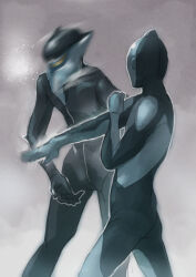  2boys absurdres alien colored_skin commentary_request fighting_stance grey_background highres k_katora looking_at_another male_focus meme mephilas_seijin motion_blur multicolored_skin multiple_boys open_hand outline shin_ultraman sketch slapping tokusatsu ultra_series ultraman ultraman_(shin) white_outline will_smith_slapping_chris_rock_(meme) 