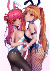  2girls asymmetrical_docking blush breast_press breasts endou_lily fishnets large_breasts leotard medium_breasts merun_morino mole multiple_girls orange_eyes orange_hair pink_hair playboy_bunny rabbit_ears red_eyes sedai_one symmetrical_docking tagme virtual_youtuber  rating:Sensitive score:19 user:EyeViewer
