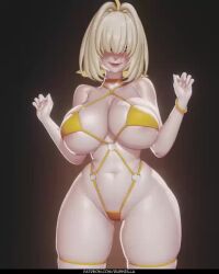  1girl 3d ahoge animated areola_slip belly blender_(medium) blonde_hair blush breasts colored_inner_hair curvy elegg_(nikke) facing_viewer gluteal_fold goddess_of_victory:_nikke hair_intakes hair_over_eyes huge_breasts lips long_bangs looping_animation multicolored_hair navel o-ring o-ring_swimsuit one-piece_swimsuit plump purple_eyes rushzilla short_hair skindentation slingshot_swimsuit solo stomach swimsuit tagme thick_thighs thigh_strap thighs underboob upright_ahoge video wide_hips yellow_swimsuit  rating:Questionable score:123 user:Leksa