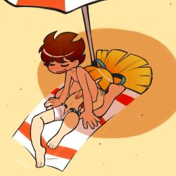  1boy 1girl absurdres anilingus artist_request barefoot beach blonde_hair blush brown_hair capcom completely_nude feet female_rimming_male flat_chest glans hetero highres incest kodomo_doushi loli lying mega_man_(character) mega_man_(classic) mega_man_(series) nipples nude parasol penis robot robot_boy robot_girl roll_(mega_man) sand shorts shota siblings sitting sitting_on_face sitting_on_person smile soles source_request toes topless_female umbrella  rating:Explicit score:126 user:Doromi