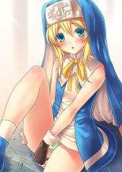 1boy arc_system_works blonde_hair blue_eyes blush bridget_(guilty_gear) bulge cross crossdressing crossdressing_(mtf) fingerless_gloves gloves green_panties guilty_gear habit hat highres male_focus nun open_mouth panties ribbon rokko short_hair sidelocks sitting socks solo thighs trap underwear wrist_cuffs rating:Sensitive score:62 user:BlueBaroness