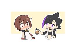  blush brown_eyes brown_hair bubble_tea chibi highres kuruna_(hepari) sirena_(tostantan) tostantan  rating:General score:1 user:floretto00