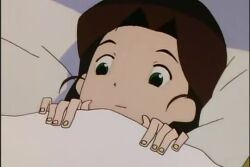  1990s_(style) 1boy 1girl animated apron audible_speech barefoot bed bedroom black_hair blue_eyes brown_hair closed_eyes english_audio indoors lowres lying mature_female medarot mother_and_son on_back pajamas pillow prank retro_artstyle skirt sleeping sound tagme tenryou_chidori tenryou_ikki video  rating:Sensitive score:33 user:surveyork