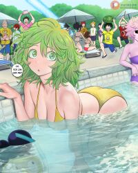 6+boys 6+girls :d absurdres all_might animal animal_head aoyama_yuga applying_sunscreen artist_name ashido_mina ass asui_tsuyu bakugou_katsuki beach_chair beach_umbrella bikini bird_boy black_hair black_sclera blonde_hair blue_shirt blue_shorts boku_no_hero_academia breasts brown_hair bush cake cleavage colored_sclera colored_skin commentary day dismaiden english_commentary english_text food frog_girl fruit goggles green_eyes green_hair grey_bikini hagakure_toru highres holding holding_animal holding_food holding_fruit holding_watermelon horns inflatable_flamingo jiro_kyoka kaminari_denki kirishima_eijirou koda_koji large_breasts laser medium_hair midoriya_izuku mineta_minoru multiple_boys multiple_girls nose_bubble one-piece_swimsuit open_mouth outdoors partially_submerged patreon_logo pig pink_hair pink_shirt pink_skin pool purple_bikini purple_one-piece_swimsuit purple_shorts red_bikini red_hair refraction sato_rikido sausage shirt shorts smile speech_bubble submerged swim_goggles swimsuit t-shirt teeth todoroki_shoto umbrella unusually_visible upper_teeth_only uraraka_ochako water watermark watermelon wet white_shirt yaoyorozu_momo yellow_bikini yellow_eyes yellow_shirt rating:Sensitive score:135 user:danbooru