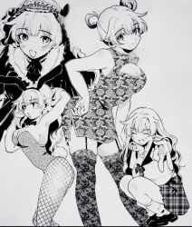  1girl blonde_hair bunny_girl_suit chinese_clothes filter-goshi_no_kanojo gal greyscale koto_mitsuha leotard long_hair monochrome playboy_bunny school_uniform shirt shoes skirt socks solo very_long_hair white_shirt white_socks 