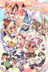  3girls 6+boys acoustic_guitar anael_(fluffy_land) androgynous animal_ears animal_feet animal_hands anniversary antlers argyle_clothes argyle_sweater ascot august_(fluffy_land) balloon bat_(animal) bay_(fluffy_land) bird bow caesar_(fluffy_land) camera cat_ears cat_girl cat_tail cheryl_(fluffy_land) chibi chibi_only chibikemo commentary crossdressing crossdressing_(mtf) deer_antlers deer_boy deer_ears deer_tail digitigrade dress english_commentary everyone eyewear_on_head felice_(fluffy_land) fluffy_land food fox_boy fox_ears fox_tail furry furry_and_animal furry_female furry_male garnet_(fluffy_land) goat_boy goat_ears goat_horns goat_tail guest_art guitar hair_bow heterochromia highres holding holding_camera horns instrument j.j._(fluffy_land) k.k._(fluffy_land) lion_boy lion_ears lion_tail lynx multiple_boys multiple_girls murro_mi official_alternate_costume official_art oslo_(fluffy_land) pancake pancake_stack pink_skirt plaid_ascot plaid_clothes plaid_dress plaid_sweater_vest pleated_skirt pumpkin rabbit_ears rabbit_girl rabbit_tail red_bow red_dress red_panda_boy red_panda_ears red_panda_tail river_(fluffy_land) school_uniform second-party_source serafuku sheep_boy sheep_ears sheep_horns sheep_tail sidney_(fluffy_land) skirt snow_leopard_boy snow_leopard_ears snow_leopard_tail souffle_pancake squirrel_ears squirrel_girl squirrel_tail stuffed_animal stuffed_rabbit stuffed_toy sweater sweater_vest tail trap wolf_boy wolf_ears wolf_tail 