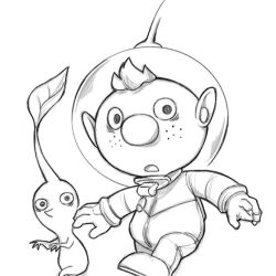  1boy alph_(pikmin) backpack bag bags_under_eyes freckles frown gauge gloves greyscale helmet leaf leg_up male_focus monochrome naru_(wish_field) nintendo no_mouth open_mouth pikmin_(creature) pikmin_(series) pointy_nose red_pikmin short_hair simple_background space_helmet spacesuit very_short_hair walking white_background wide-eyed 