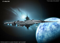  absurdres artist_name battleship_(eve_online) blue_theme cannon cloud commentary concept_art english_text eve_online flying glowing highres in_orbit military_vehicle no_humans original outdoors planet science_fiction sky space spacecraft spacecraft_turret star_(sky) starry_sky thrusters vehicle_focus walcor  rating:General score:1 user:danbooru