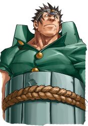  1boy absurdres edaki_shin&#039;ya forked_eyebrows gakuran game_cg headpiece highres isurugi_gan justice_gakuen male_focus moero!_justice_gakuen muscular muscular_male non-web_source official_art rope_belt school_uniform simple_background solo spiked_hair standing torn_clothes torn_sleeves white_background 
