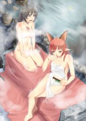 3girls animal_ears barefoot black_hair cat_ears cat_girl censored convenient_censoring covering_privates drooling extra_ears fang female_focus food kaenbyou_rin komeiji_koishi licking long_hair mossari_poteto multiple_girls naked_towel nude nude_cover onsen pointy_ears popsicle red_eyes red_hair reiuji_utsuho saliva seiza short_hair sitting steam steam_censor third_eye tongue touhou towel wings rating:Questionable score:12 user:danbooru