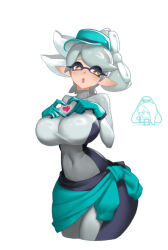  1girl alternate_costume breasts large_breasts little_blood marie_(splatoon) simple_background solo splatoon_(series) splatoon_1 tentacle_hair white_background 