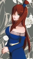  1girl bare_shoulders brown_hair female_focus fusion-s green_eyes hair_over_one_eye long_hair naruto_(series) naruto_shippuuden solo terumi_mei 