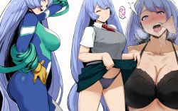 10s 1girl ;) ass black_bra blue_eyes blue_hair blue_panties blush bodysuit boku_no_hero_academia bra breasts breath cleavage clothes_lift contrapposto cowboy_shot curvy finger_in_another&#039;s_mouth from_side hado_nejire hand_on_own_hip heart heart-shaped_pupils hews highres hip_focus large_breasts lifting_own_clothes long_hair looking_at_viewer mouth_pull multiple_views necktie one_eye_closed open_mouth panties saliva school_uniform simple_background skirt skirt_lift smile symbol-shaped_pupils teeth thick_thighs thighs tongue tongue_out underwear uvula very_long_hair vest wide_hips wink rating:Sensitive score:263 user:danbooru