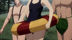  2boys 4girls animated bikini blonde_hair breasts brown_hair cleavage darkness_(konosuba) highres kono_subarashii_sekai_ni_shukufuku_wo! leaf long_hair megumin multiple_boys multiple_girls navel one-piece_swimsuit outdoors school_swimsuit short_hair swimsuit tagme video wiz_(konosuba) yunyun_(konosuba)  rating:Sensitive score:65 user:N3RO_182