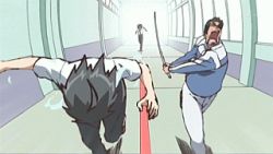  00s 3boys animated animated_gif anime_screenshot bokken katana lowres male_focus masa masa_(seto_no_hanayome) michishio_nagasumi multiple_boys running seto_gouzaburou seto_no_hanayome sword tears weapon wooden_sword 