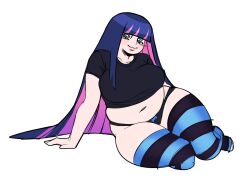 1girl artiah669 blue_eyes breasts highres large_breasts long_hair multicolored_hair panty_&amp;_stocking_with_garterbelt pink_hair purple_hair solo stocking_(psg) thick_thighs thighs white_background