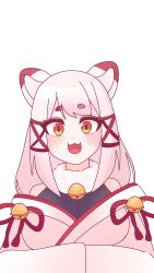  1girl absurdres animal_ears artist_request bad_source black_bodysuit body_freckles bodysuit bow breasts commission fang fox_ears fox_girl fox_tail freckles frills fur_collar gohei hair_between_eyes hair_bow hair_ornament hair_ribbon highres indie_virtual_youtuber japanese_clothes kagari_kitsune large_breasts long_hair long_sleeves messy_hair multicolored_hair nontraditional_miko pink_hair red_ribbon ribbon sidelocks simple_background skeb_commission skirt sleeves_past_fingers sleeves_past_wrists slit_pupils tail virtual_youtuber white_hair yellow_eyes 