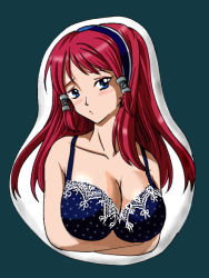  1girl arc_system_works blazblue blazblue:_continuum_shift blue_eyes blush bra breasts cleavage crossed_arms daybreak_(pixiv523459) female_focus hairband lingerie long_hair red_hair solo tsubaki_yayoi underwear 